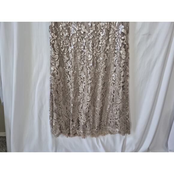 Tadashi Shoji Womens Sequin Lace Tan Wedding Party Evening Maxi Gown US 12 - Picture 2 of 9